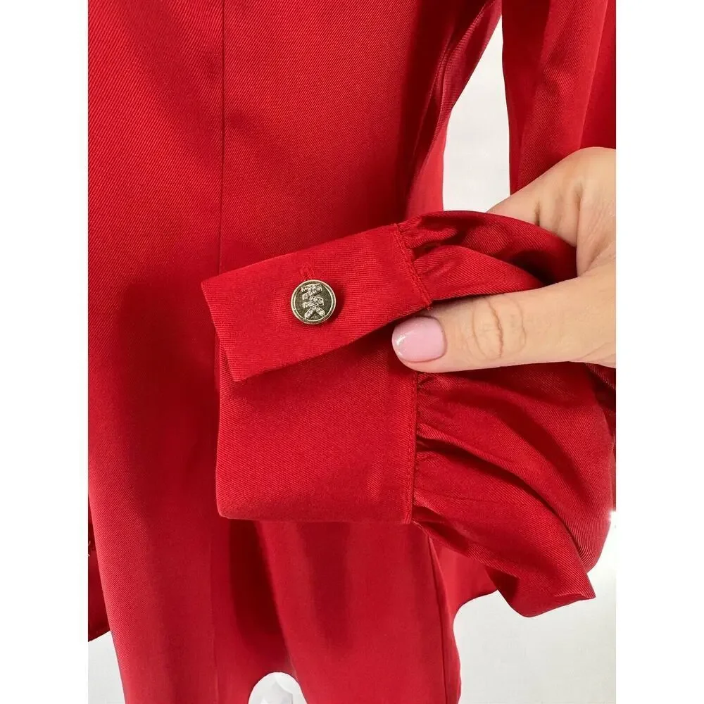 Michael Kors Blouse Size XS Logo Red Career Business Office Flowy​​​ - Picture 9 of 16